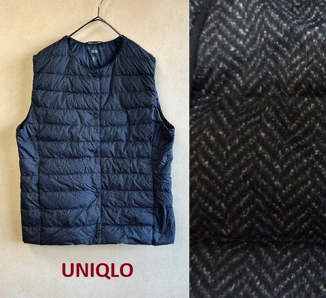 ●UNIQLOユニクロノーカラーウルトラライトダウンベストL●軽量柄拍卖