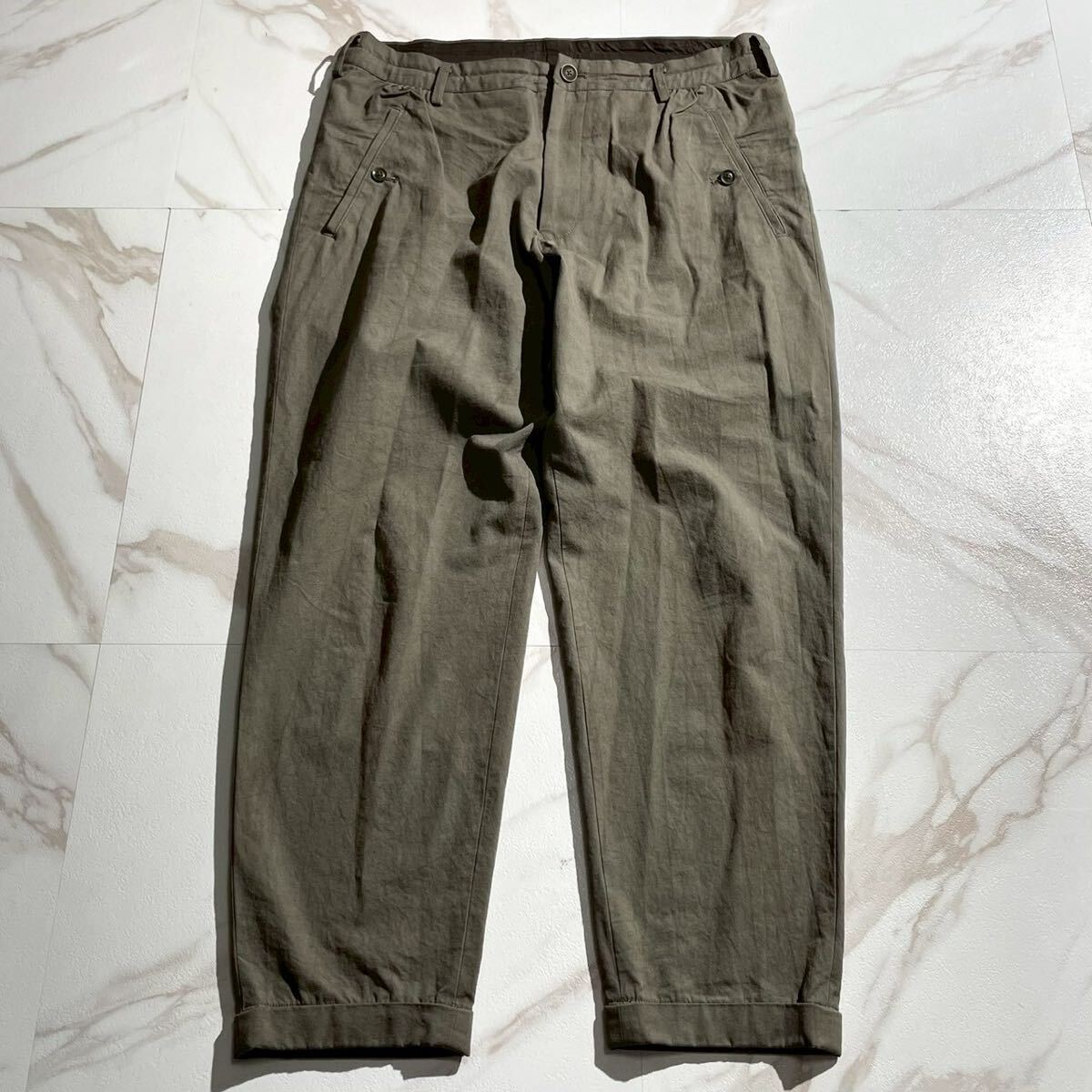 極美品 25SS◆Y's for men COTTON POPLIN PANTS スラックスパンツ ウエストゴム ドロスト グレーカーキ ワイズフォーメン ヨウジヤマモト拍卖