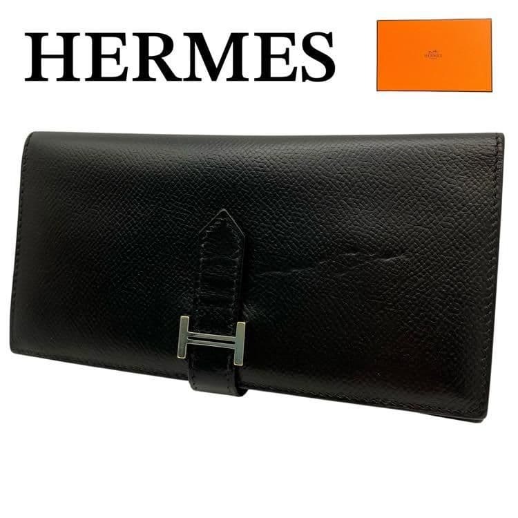 1円 美品 HERMES エルメス ベアン デュプリ K刻印 三つ折り 長財布拍卖