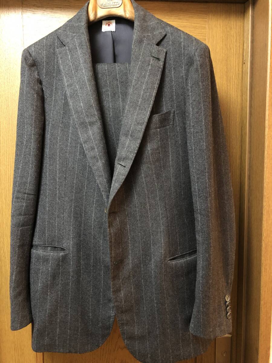 LUIGI BORRELLI ルイジボレッリ ウール100% 段返り3Bスーツ グレー系チョークストライプ 50 NAPOLI BEAMSF 拍卖