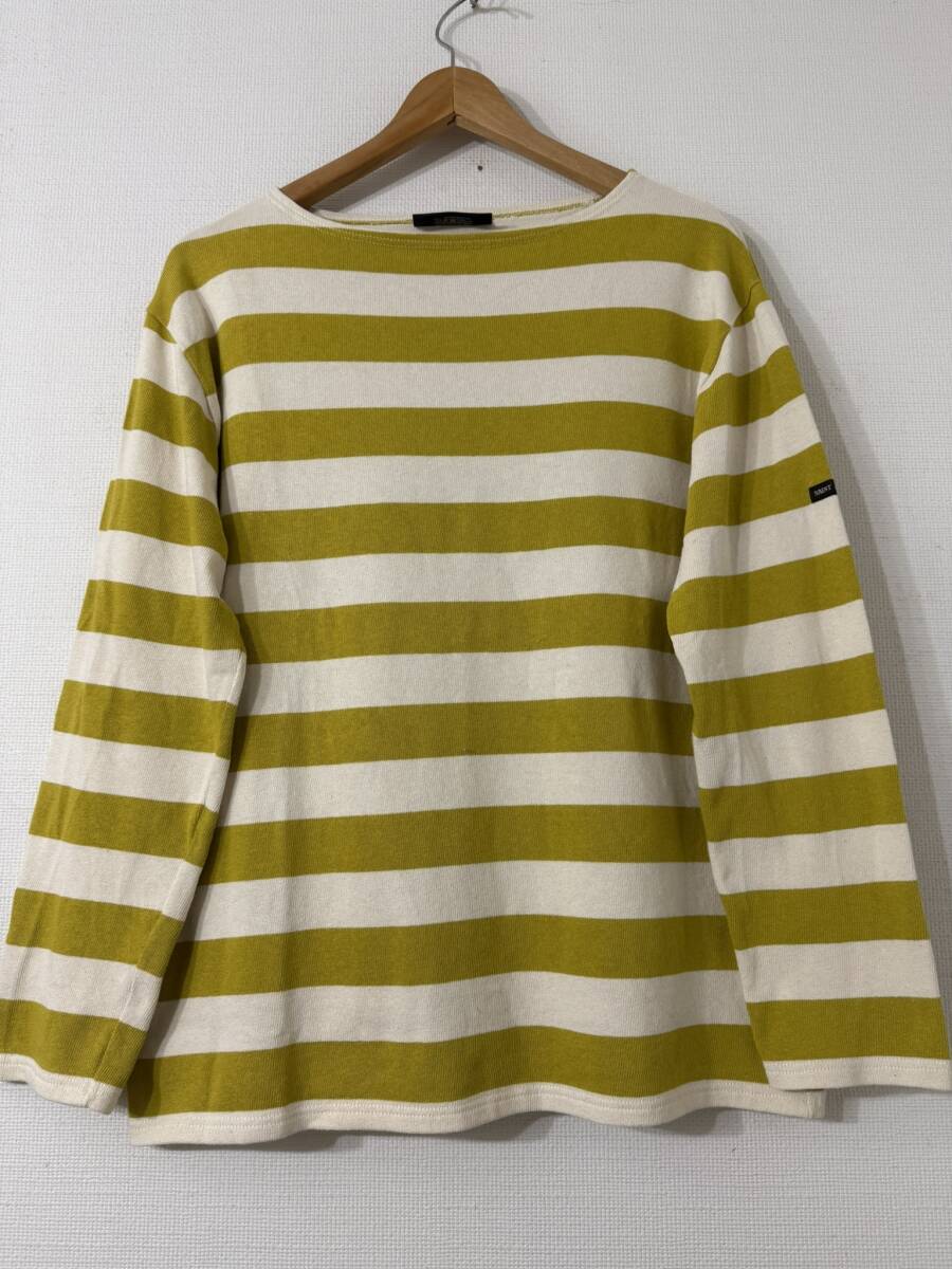 フランス製 セントジェームス 幅広 太 ボーダー バスクシャツ MADE IN FRANCE 38 M / マスタード x 生成拍卖