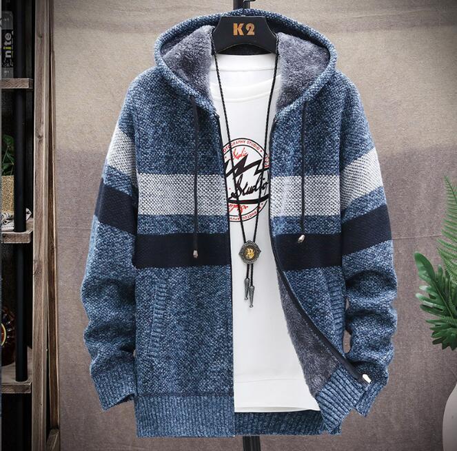 新入荷メンズ ニットカーディガン フード付き 厚手 スウェットパーカー ニットセーター 長袖 紳士 防寒 秋冬 ライトブルー 3XL拍卖