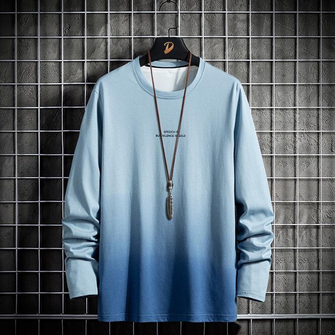 大人気長袖 グラデーションtシャツ メンズ 秋服 ロングTシャツ トップス ロン クルーネック ブルー XL拍卖