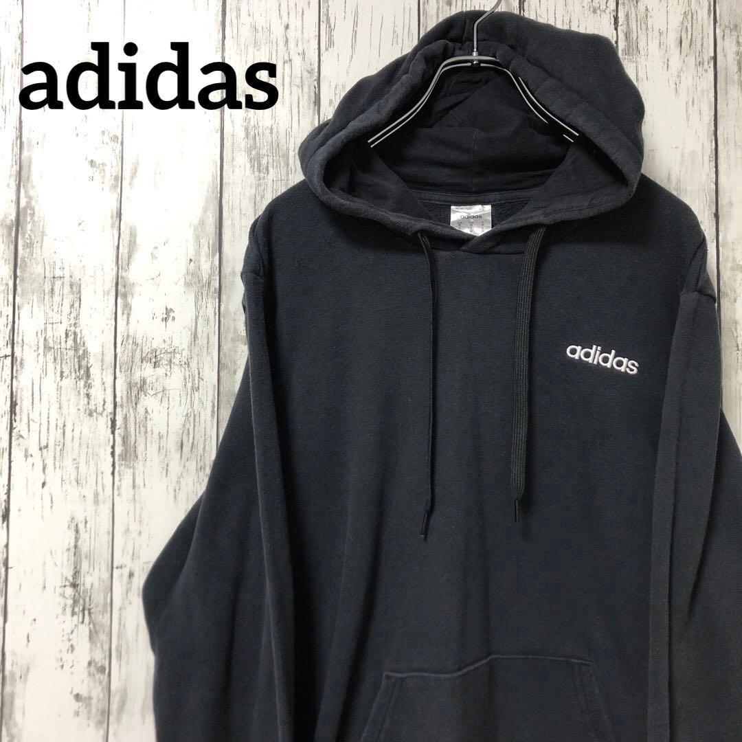 C709 adidas アディダス プルオーバー パーカー 肉厚 裏起毛 ゆるだぼ ブラック 長袖 M メンズ 刺繍 拍卖