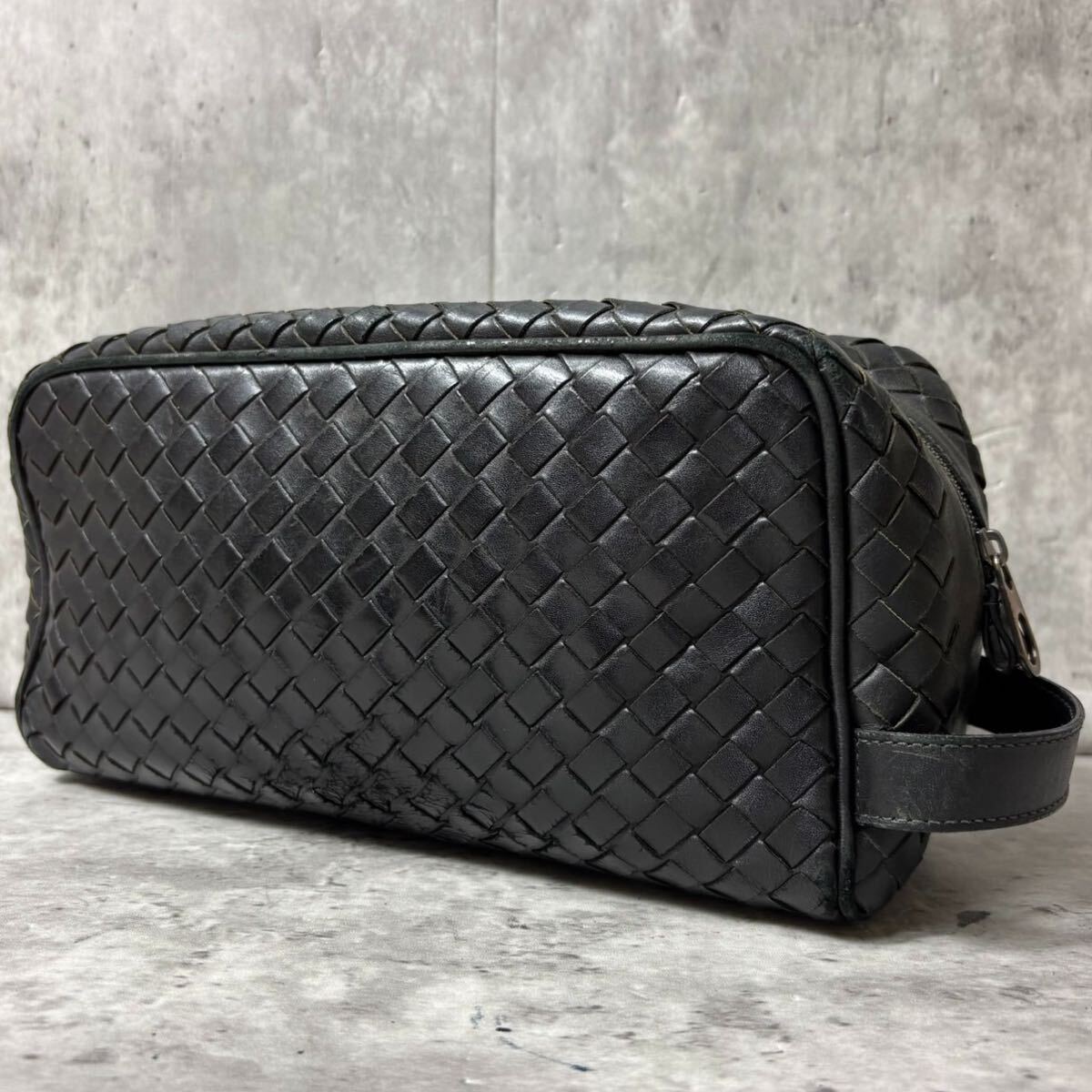 極美品/本革●BOTTEGA VENETA ボッテガヴェネタ イントレチャート セカンドバッグ クラッチバッグ ポーチ レザー ビジネス メンズ ブラック拍卖