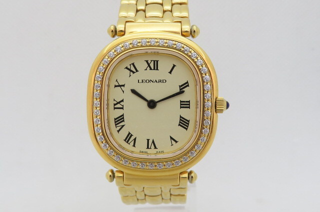 1円~【未使用】LEONARD レオナール 3218 ラインストーン クオーツ 腕時計 10-8-3拍卖
