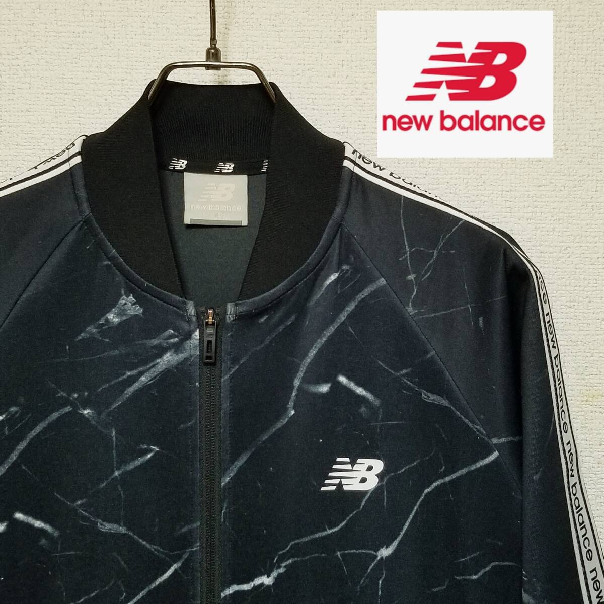 【美品】◎ new balance ニューバランス/ 長袖 ワンポイントロゴ 総柄 ジップジャケット SIZE: M ブラック拍卖