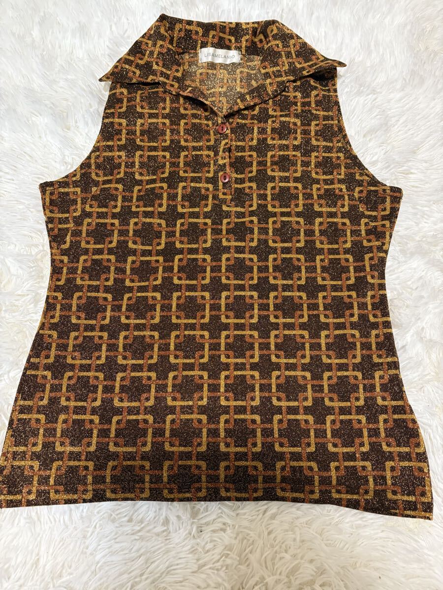 LISAMELANIO 昭和レトロ ラメ 幾何学模様 ノースリーブ Mサイズ拍卖