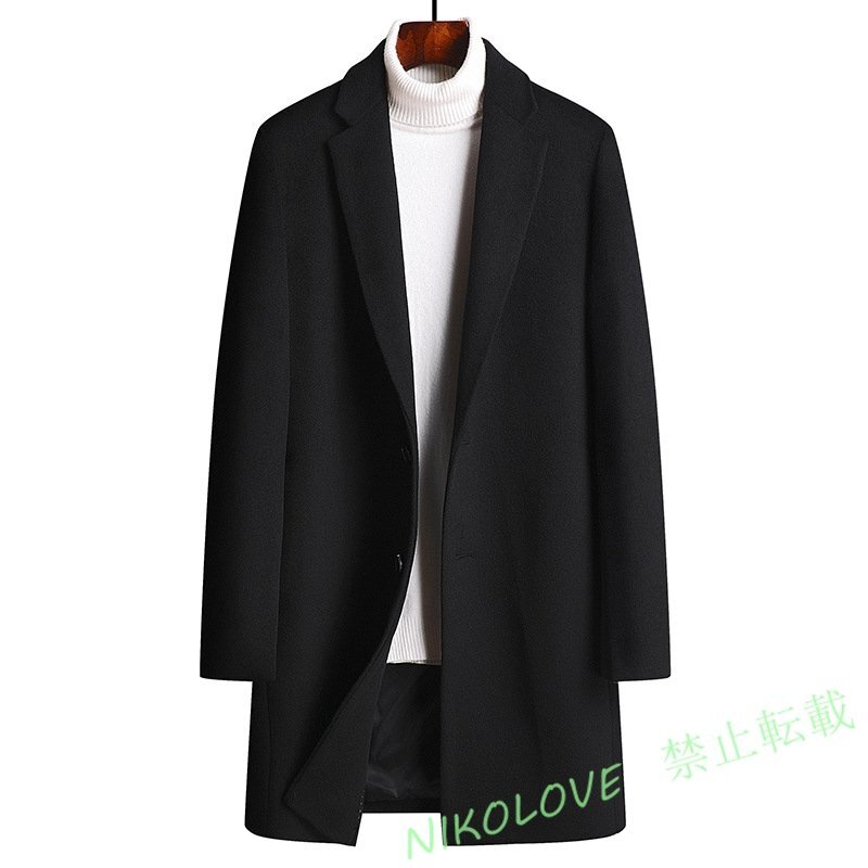 ☆新品ウールコート 秋 ロングコート メンズ コート 紳士 ビジネスコート 厚手 チェスターコート 細身 アウター 黒色 XL~4XL LK165拍卖