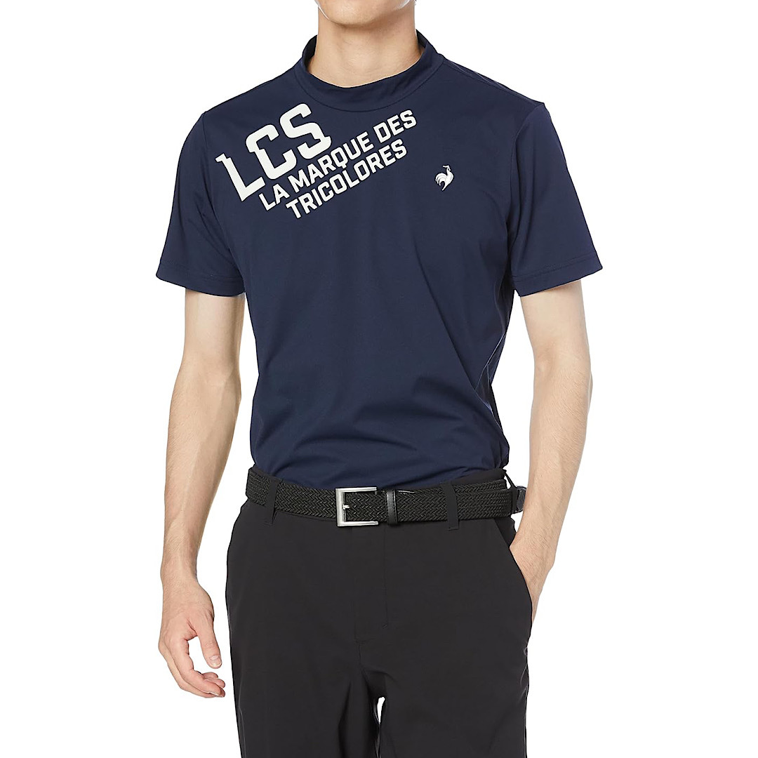 新品 ルコック ゴルフ 半袖 モックネック シャツ Mサイズ 紺 ネイビー QGMVJA61AT 吸汗速乾 ストレッチ UVカット 税込9,900円 ゴルフウェア拍卖