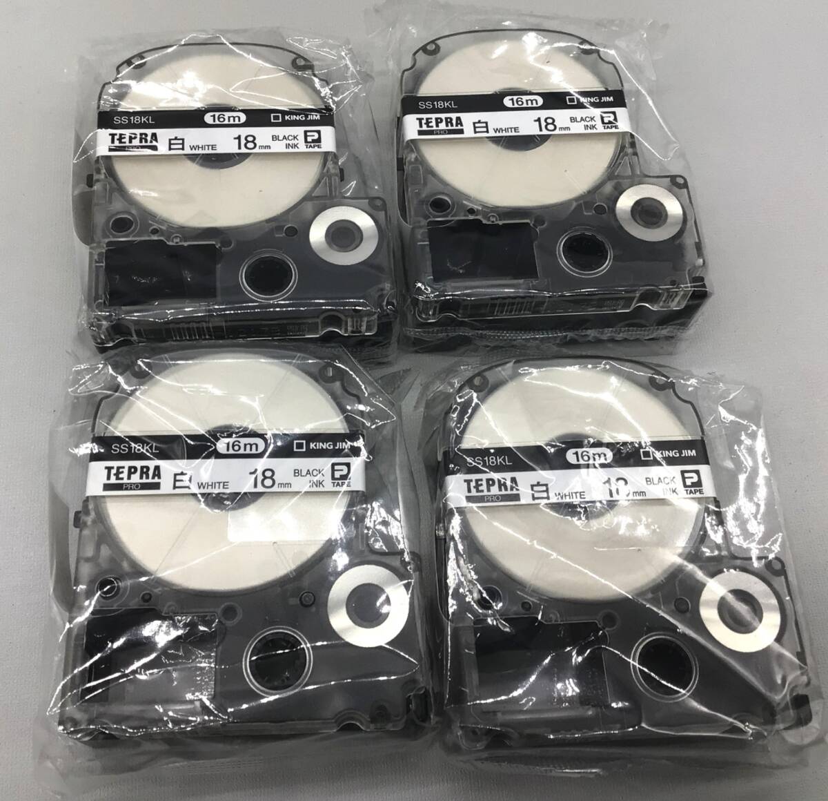 9181 【未使用・4個セット】テプラ テープ 白18mm 16m巻き ロング 黒文字 SS18KL TEPRA PRO キングジム拍卖