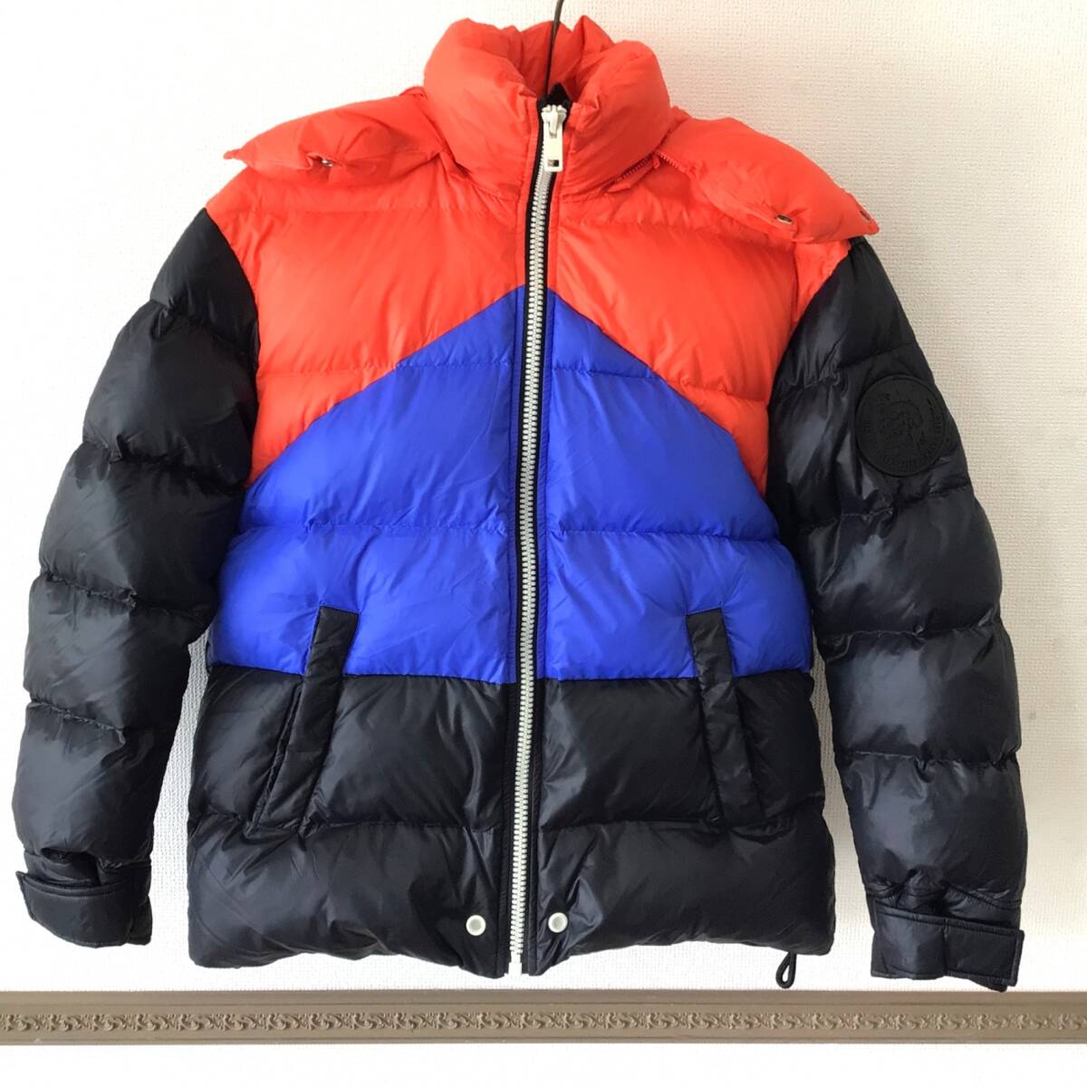 11153 DIESEL ディーゼル 2WAY カラーブロック リアルダウンジャケット W-SMITH Sサイズ メンズ ナイロン ブラック オレンジ ブルー拍卖