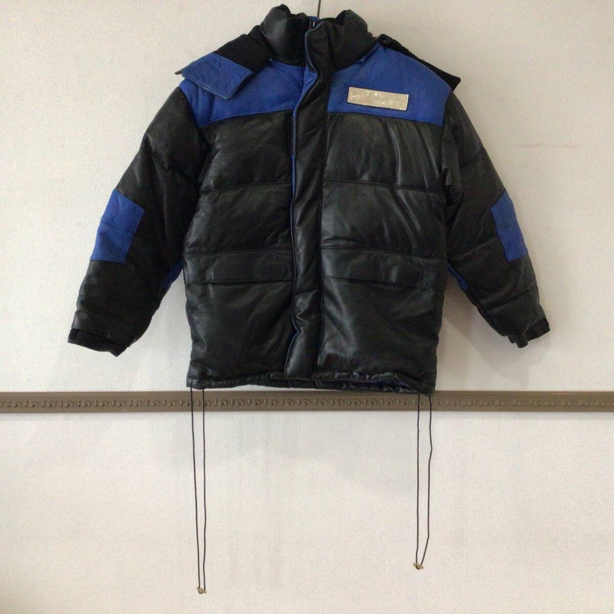 11158 AVIREX SPORTS アヴィレックス スポーツ 羊革 ラムレザー ダウンジャケット ブラック×ブルー Sサイズ 90s 上野商会 213627拍卖