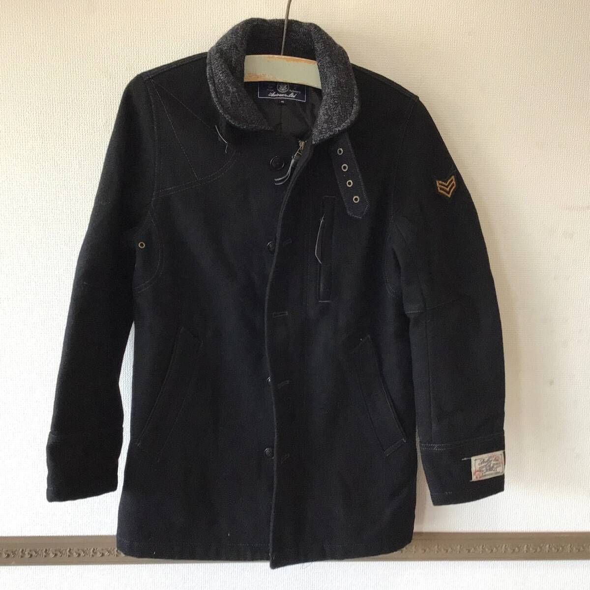 10143 AVIREX アヴィレックス 6132064 ニット襟 メルトンウール スタンドカラーコート 中綿入り ブラック Mサイズ拍卖