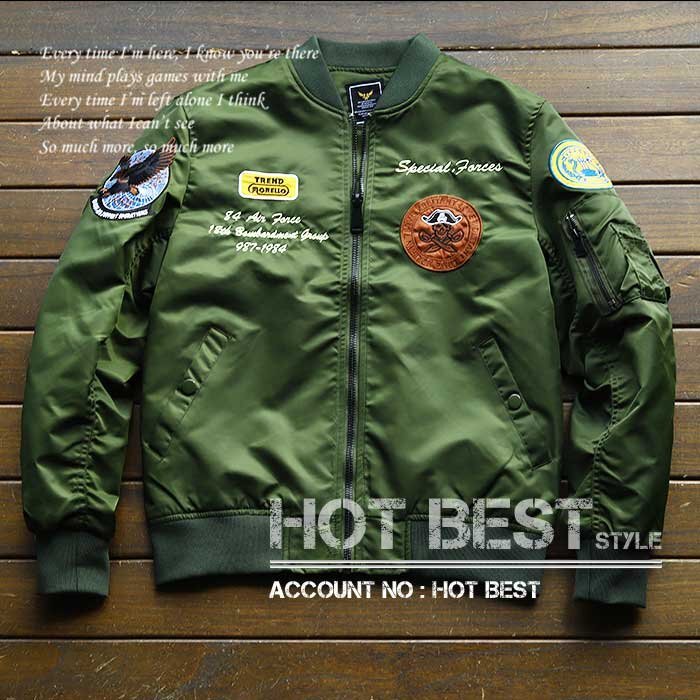 G.GABRIEL 大人気!メンズ高級ワッペン ブルゾン 豪華刺繍 ミリタリー US フライトジャケット MA-1 軽量 カーキ 3675【M~4XLサイズ指定可】拍卖