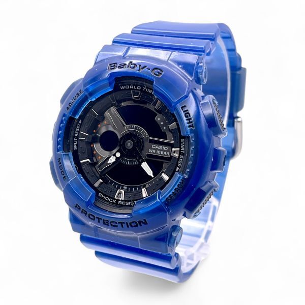 1円 ■ CASIO カシオ BABY-G ベイビージー BA-110CR メンズ アナデジ 黒文字盤 スケルトン ブルー ラバー ベルト N5401-23-14拍卖