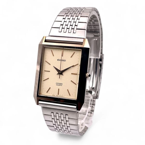 1円 ■ CITIZEN シチズン EXCEED エクシード 2730-271904 メンズ アイボリー文字盤 スクエア 3針 アナログ シルバー ベルト N5379-75-43拍卖