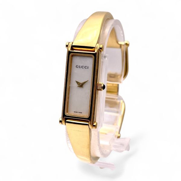 1円 ■ 美品 GUCCI グッチ 1500L レディース 腕時計 シェル文字盤 ゴールド 金 ヴィンテージ バングルウォッチ 5347-10-430拍卖