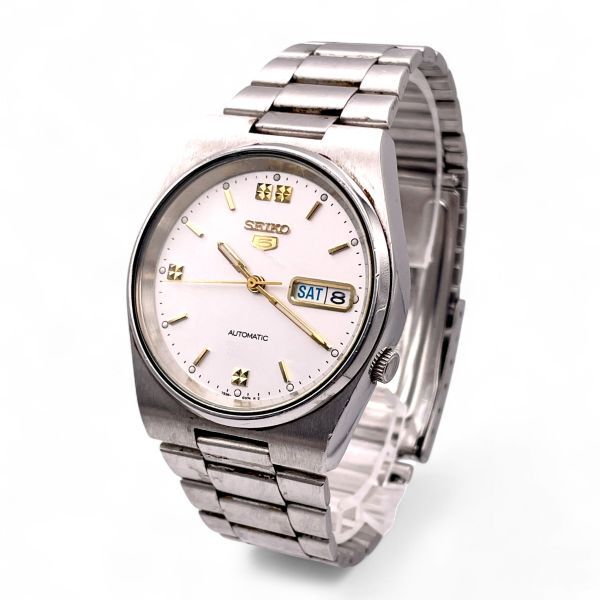 1円 ■ 稼働 SEIKO セイコー 7S26-3130 アナログ メンズ腕時計 5 ファイブ オートマ 自動 白文字盤 デイデイト 5324-40-78拍卖