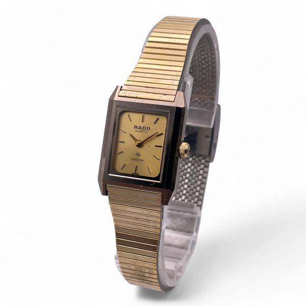 1円 稼働 ■ RADO ラドー DIASTAR ダイヤスター 133.9505.3 レディース 金文字盤 スクエア 2針 ゴールド ベルト N5294-21-77拍卖