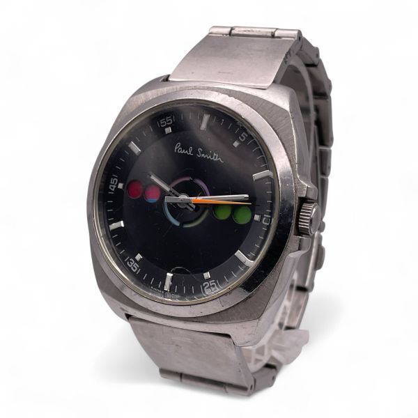1円 稼働 ■ Paul Smith ポールスミス F335-T010482 メンズ 黒文字盤 アナログ 3針 シルバー ベルト N5265-17-25拍卖