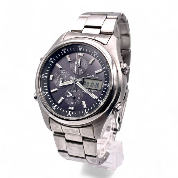 1円 稼働 ■ CASIO カシオ wave ceptor ウェーブセプター WVQ-500DJ ソーラー メンズ アナデジ クロノグラフ シルバー N5288-21-77拍卖
