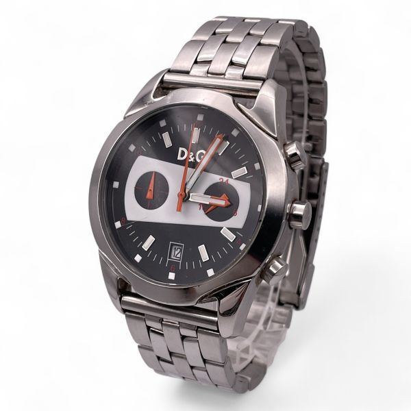 1円 ■ DOLCE & GABBANA ドルチェ&ガッバーナ メンズ腕時計 デイト 黒文字盤 3針 シルバー バンド N5267-54-01拍卖