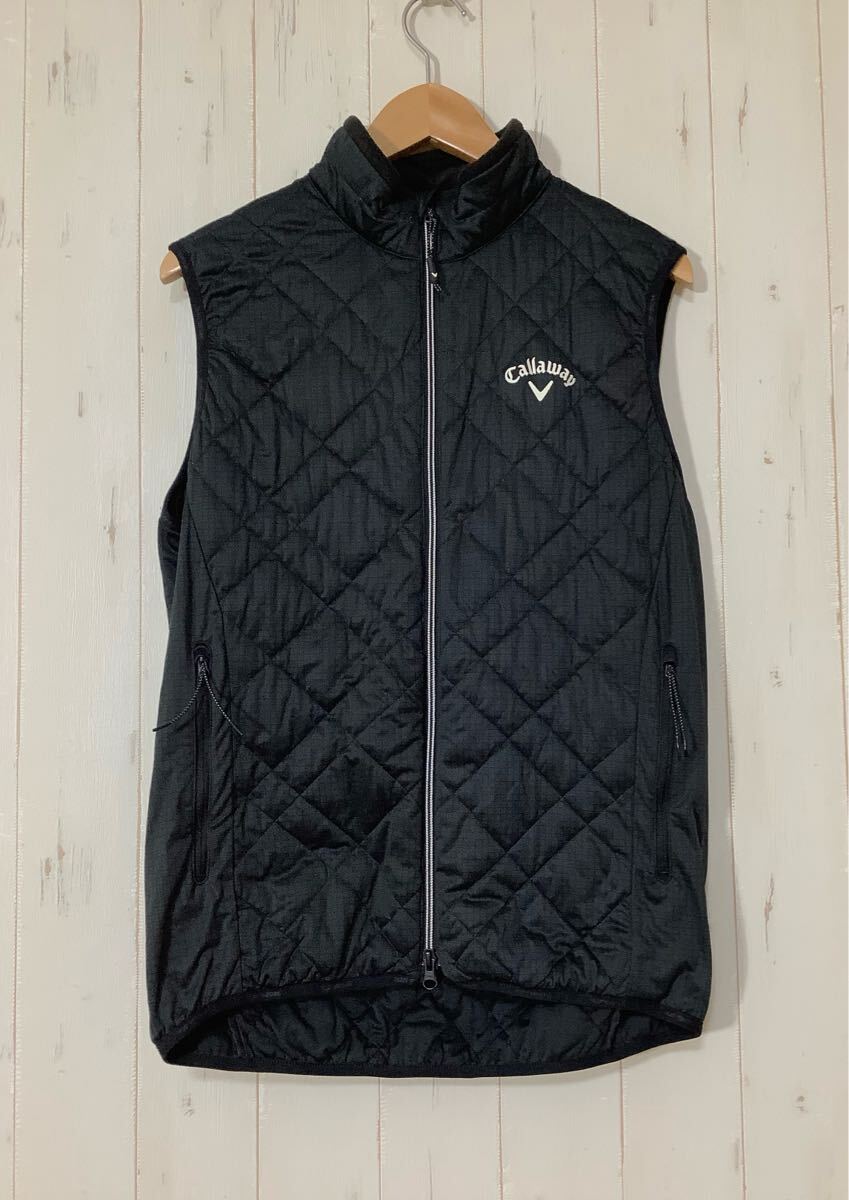 に1733 Callaway キャロウェイ 中綿 スターストレッチ フルジップベスト M ブラック ロゴプリント拍卖