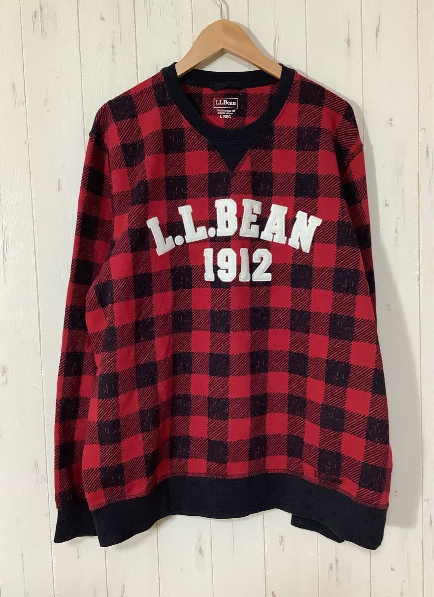 に1742 L.L.Bean エルエルビーン チェック スウェットトレーナー L レッド/ブラック サガラ刺繍 拍卖