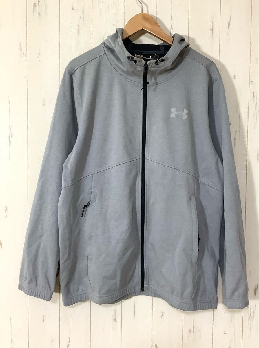 ぬ1708 UNDER ARMOUR アンダーアーマー ジャージパーカー トレーニングウェア XL グレー ロゴプリント拍卖