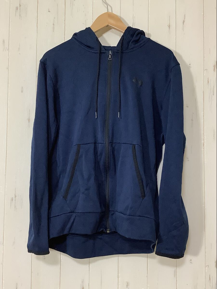 と1717 UNDER ARMOUR アンダーアーマー ジップアップジャージパーカー LG ネイビー ロゴプリント LOOSE コールドギア 裏起毛拍卖