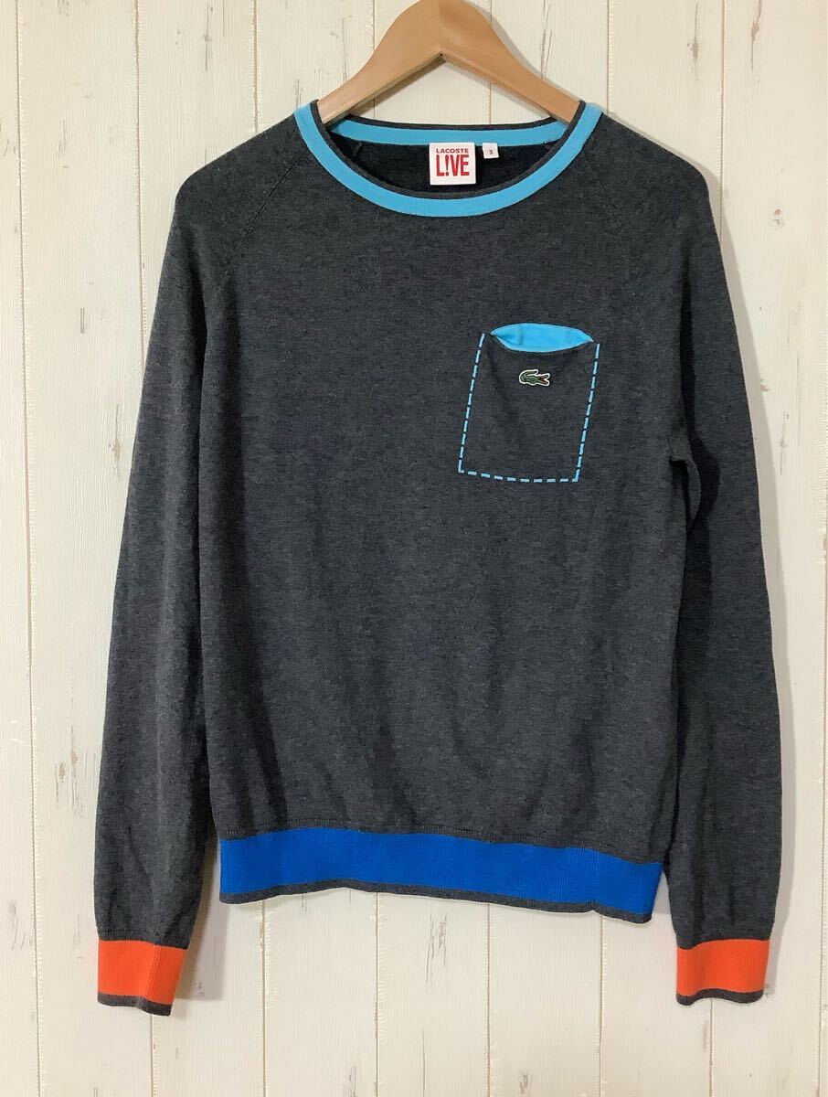ぬ1777 LACOSTE LIVE ラコステ ライブ 長袖ニット 3 グレー拍卖