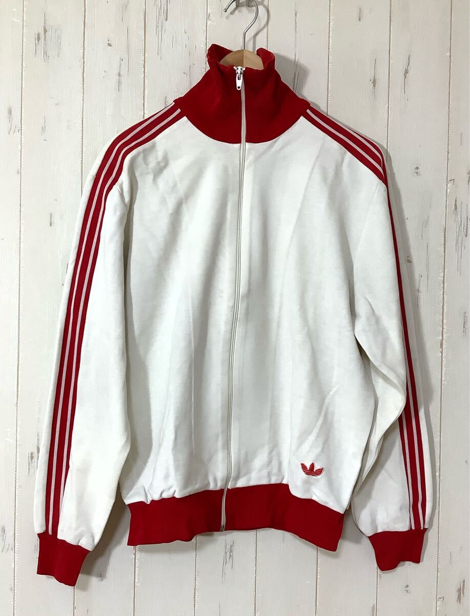 て1704 西ドイツ製 adidas アディダス トラックジャケット トラックトップ ジャージジャケット 4 80's ビンテージ ホワイト/レッド 拍卖