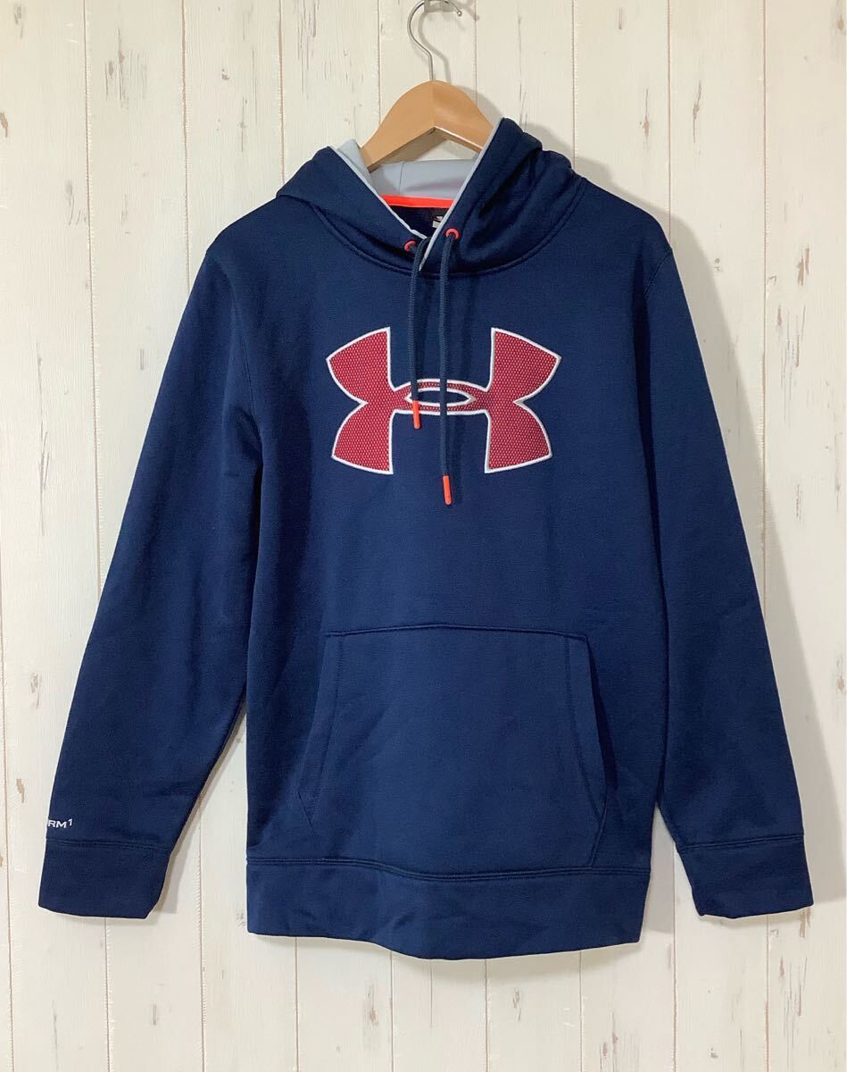 ぬ1703 UNDER ARMOUR アンダーアーマー ジャージパーカー トレーニングウェア MD ネイビー 裏起毛 プルオーバー ビッグロゴ拍卖