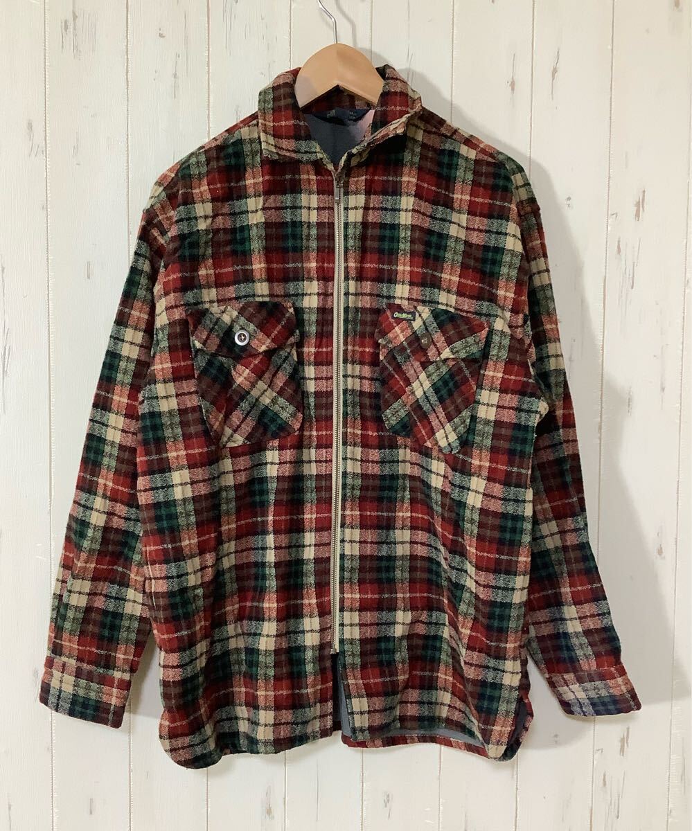 に1786 OSHKOSH オシュコシュ チェック ジップアップ シャツジャケット M エンジ/ベージュ/グリーン拍卖