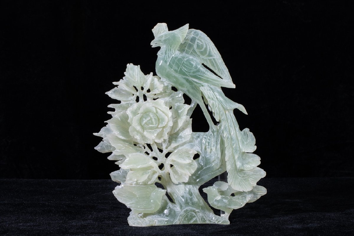 【珍品堂】1円から N19-V4 天然石 玉石 水晶 花鳥彫 細密彫刻 透かし彫 重1425g 縁起物 時代物 鑑賞石 コレクション 工芸品 骨董品 古美術拍卖