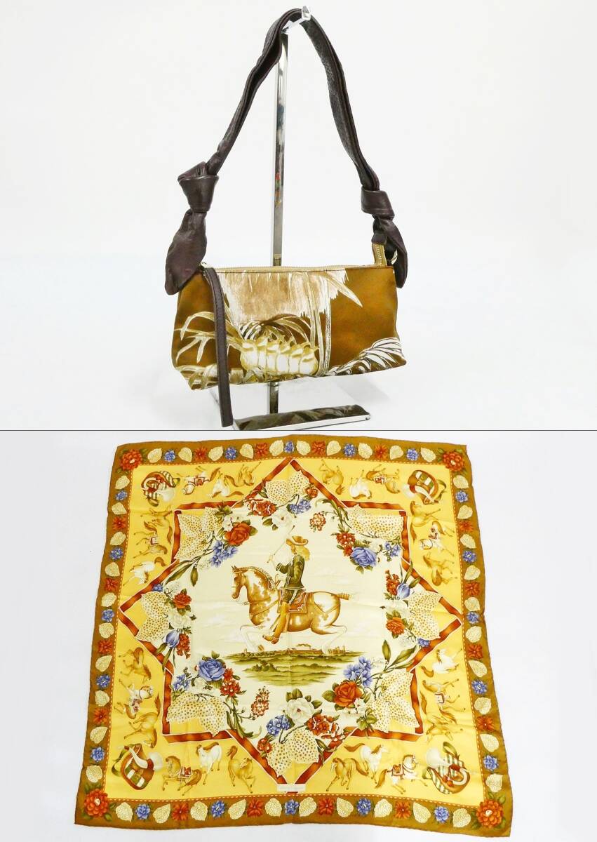 Ferragamo フェラガモ ボタニカル柄 ショルダーバッグ & シルク スカーフ 2点 セット AU-21/5347 レディース 本物保証 Kキ31拍卖