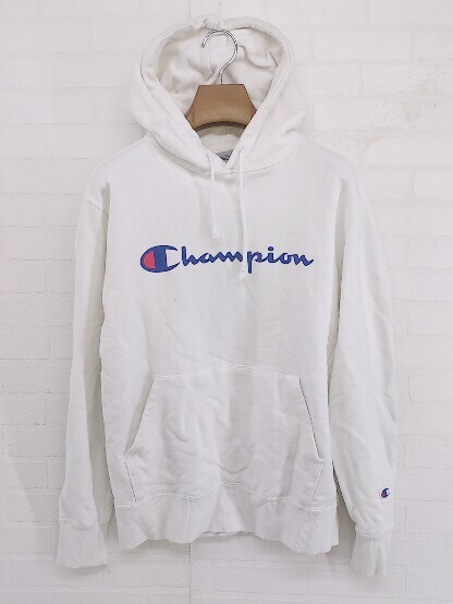 ◇ Champion チャンピオン ロゴ プリント 長袖 プルオーバー パーカー サイズL ホワイト系 メンズ E拍卖