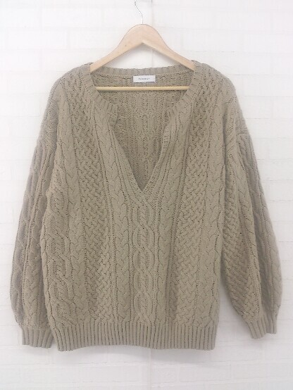 ◇ PAGEBOY ページボーイ ALICIA ケーブル編み キーネック 長袖 ニット セーター サイズF ベージュ レディース E拍卖
