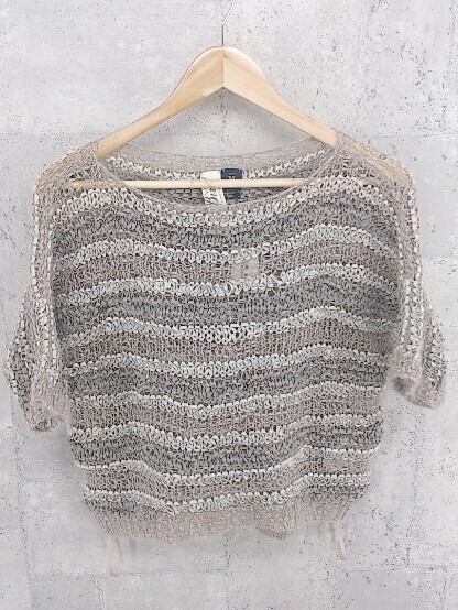 ◇ Bird by JUICY COUTURE ジューシークチュール 透かし編み 半袖 ニット セーター M グレー ブラウン系 * 1002800005468拍卖