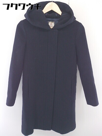 ■ NOLLEY'S ノーリーズ ジップアップ フード ウール コート サイズ38 ネイビー レディース拍卖