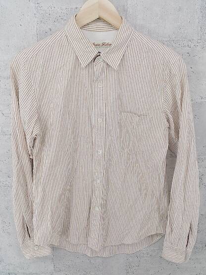 ◇ JOURNAL STANDARD ジャーナルスタンダード ストライプ 長袖 シャツ サイズS ホワイト ブラウン系 メンズ拍卖