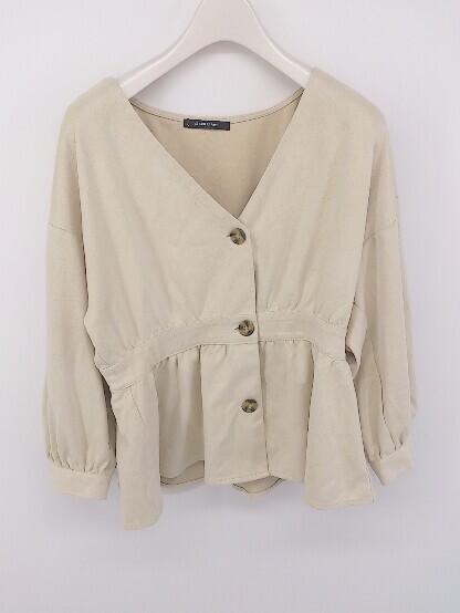 ◇ AS KNOW AS PINKY スエード調 ペプラム風 長袖 ブラウス カットソー サイズM ライトベージュ系 レディース E拍卖