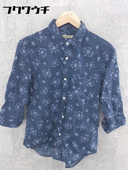 ◇ ◎ JOURNAL STANDARD ジャーナルスタンダード 花柄 プリント 長袖 シャツ サイズM ネイビー ブルー メンズ拍卖