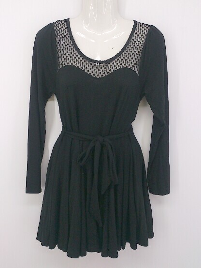 ◇ ◎ INGNI イング ウエストリボン付 切替 長袖 ミニ ワンピース サイズM ブラック レディース P拍卖