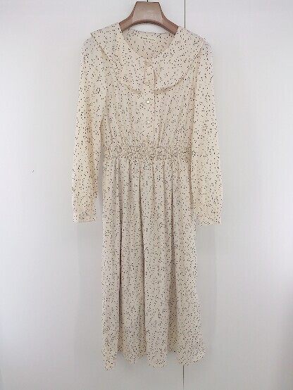 ◇ MAJESTIC LEGON マジェスティックレゴン 総柄 長袖 膝下丈 ワンピース サイズM ベージュ系 ブラック レディース E拍卖