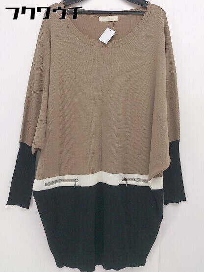 ◇ INTERPLANET WINGS インタープラネット 長袖 ミニ ニット ワンピース サイズ002 ブラウン系 ブラック レディース拍卖