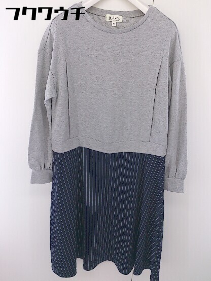 ◇ a.i.n anniversary is naissnce 切替 ストライプ 長袖 ロング ワンピース サイズM グレー ネイビー レディース拍卖