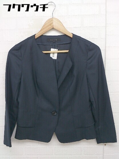 ◇ ketty ケティ 1B 七分袖 ノーカラージャケット サイズ1 ネイビー レディース拍卖