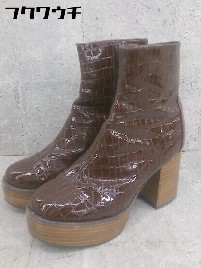 ■ JEANASIS ジーナシス 型押し サイドジップ ショート ヒール ブーツ サイズL ブラウン系 レディース拍卖